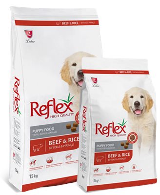 ריפלקס בקר לגורים 15 ק"ג/ Reflex Puppy Food with Beef & Rice 15kg