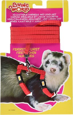 Living World Adjustable Harness and Lead Set for Ferrets, Red, 1.2 Meter (4 Feet)