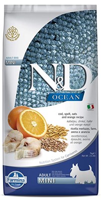 Farmina N&D Ocean, Low Grain, Adult Mini Breed, 2.5-kg, Spelt Oats Codfish and Orange