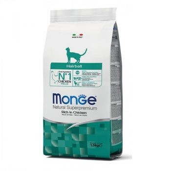 MONGE מונג מזון יבש לחתולים היירבול עוף 1.5kg