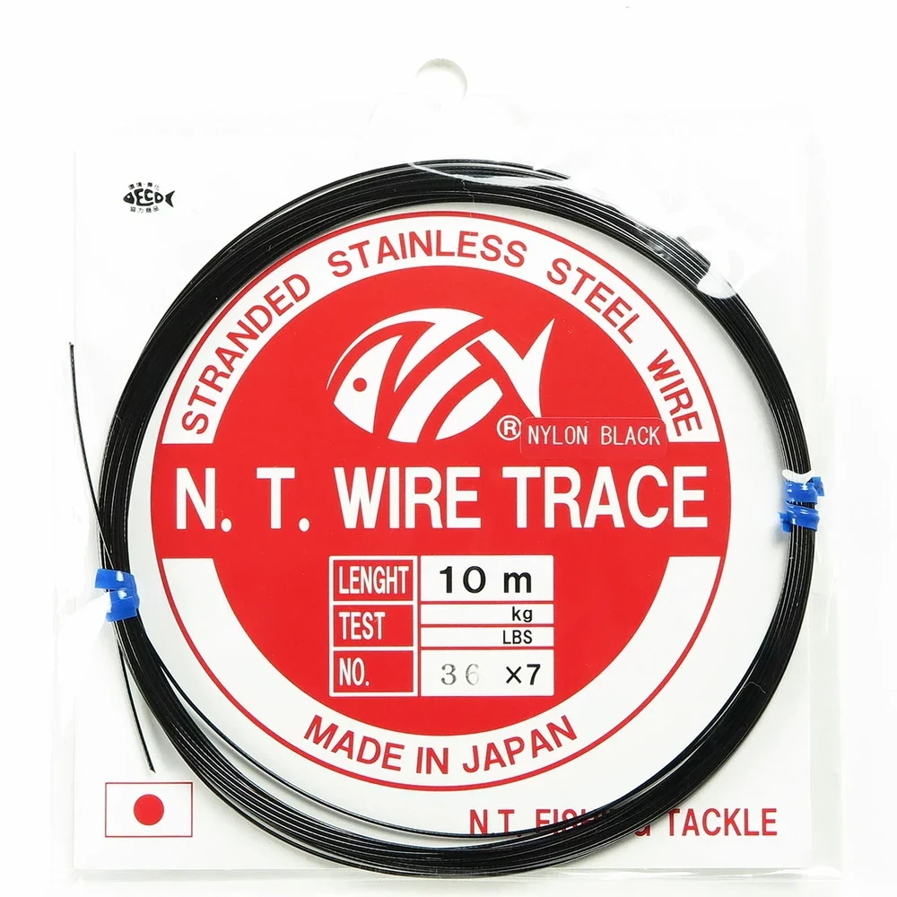 NT SWIVEL - NYLON COATED WIRE TRACE 10M (BLACK) 70LB