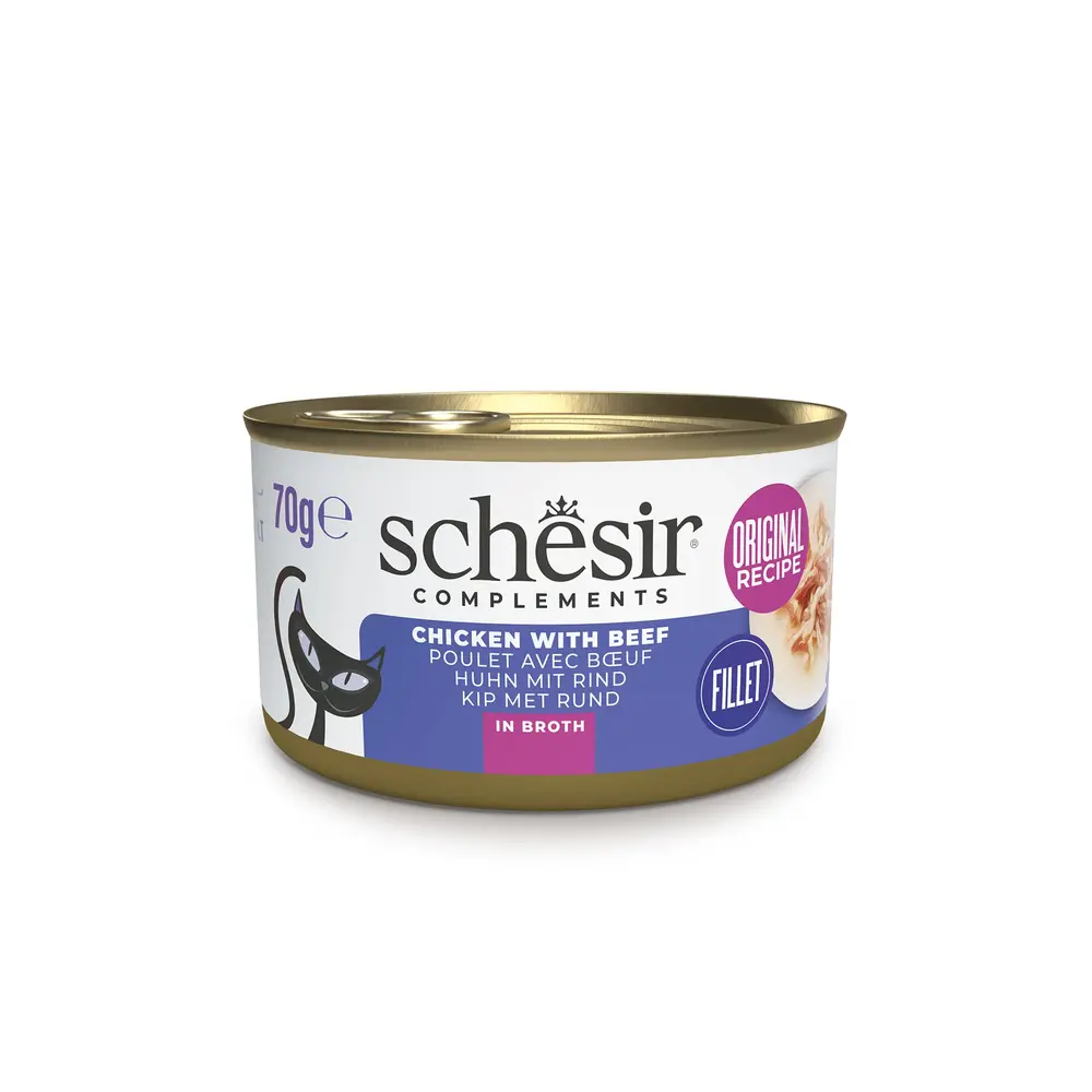 Schesir שזיר מעדן משלים לחתולים עוף עם בקר בציר 70 גרם