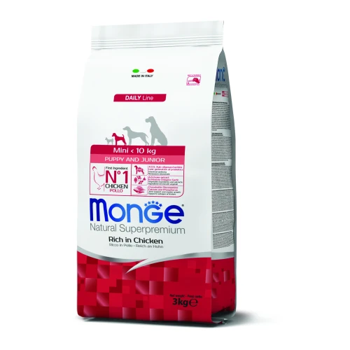 Monge Mini Puppy & Junior-מונג'-מזון יבש לגורי כלבים מיני פאפי אורז ועוף 3 ק"ג