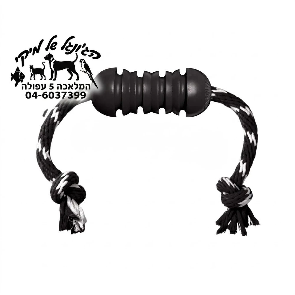 KONG Extreme Dental with Rope M - קונג צעצוע דנטלי שחור עם חבל לכלבים בינוניים