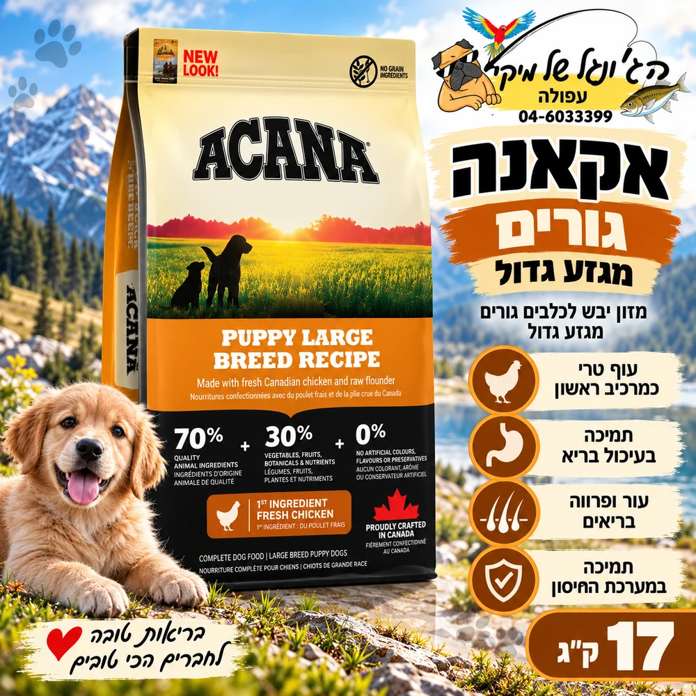 Acana אקאנה מזון יבש לכלבים גורים מגזע גדול 17kg