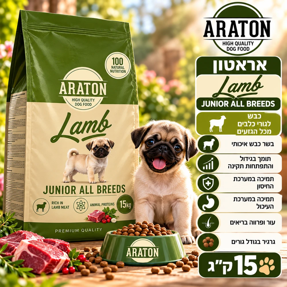 ARATON-אראטון כבש לגורי כלבים מכל הגזעים 15 ק"ג