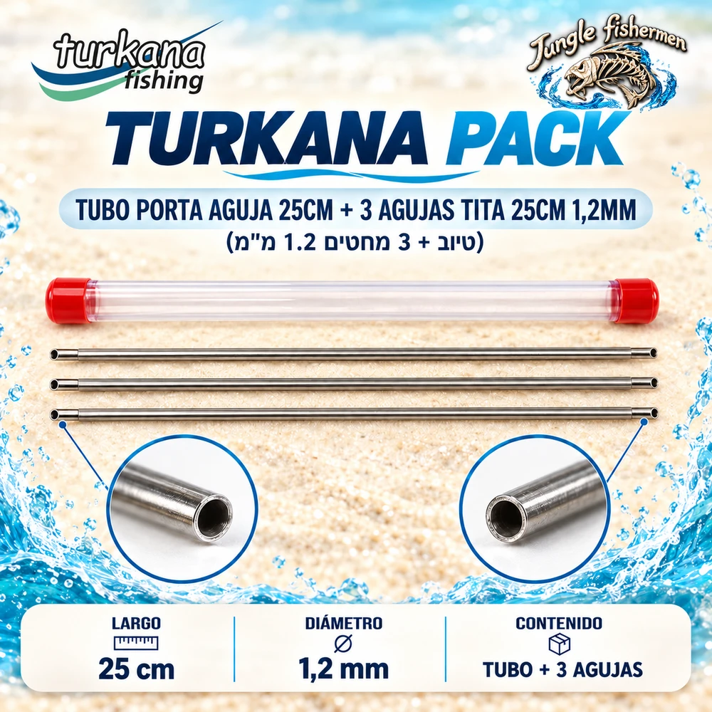 TURKANA PACK Tubo Porta Aguja 25cm + Aguja Tita 25cm 1,2mm (טיוב + 3 מחטים 1.2 מ"מ)