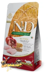 N&D-אן די נטורל דלישס מזון יבש מופחת דגנים לחתולים מסורסים עוף ורימונים 5kg