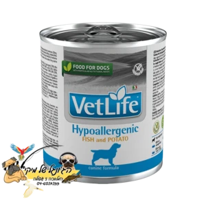 Vet Life Hypoallergenic Fish & Potato - וט לייף היפואלרגני דג ותפו"א שימור מזון רפואי לכלב 300 גרם