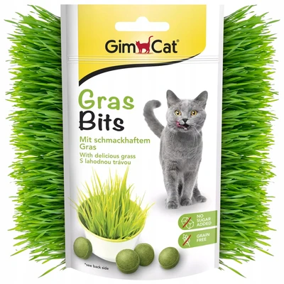 GimCat Gras Bits טבליות חטיפי דשא טבעיים לעיכול בריא 40g
