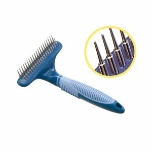 CAMON מסרק לכלב שיניים ארוכות וקצרות מגרפה בעלת 2 שורות לפתיחת קשרים והוצאת שיער פנימי.