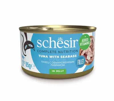 Schesir שזיר מעדן מזון מלא לחתולים טונה עם לברק בגלי 85 גרם