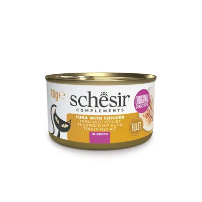 Schesir שזיר מעדן משלים לחתולים טונה עם נתחוני עוף בציר 70 גרם
