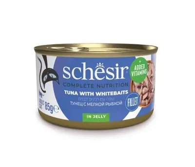 Schesir שזיר מעדן מלא לחתול טונה עם דגיגי ים לבנים בגלי 85 גרם