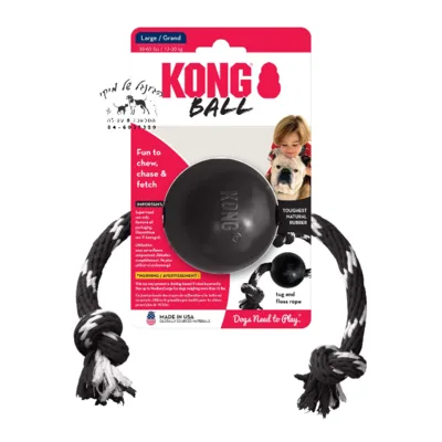 KONG-קונג כדור אקסטרים לכלב עם צעצוע חבל L שחור