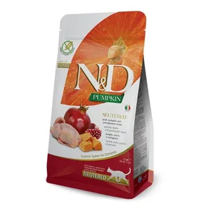 N&D נטורל דלישס מזון יבש ללא דגנים לחתולים בוגרים מסורסים בטעם שליו רימון ודלעת 1.5 ק"ג
