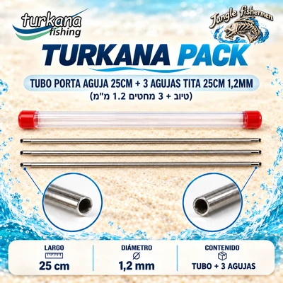 TURKANA PACK Tubo Porta Aguja 25cm + Aguja Tita 25cm 1,2mm (טיוב + 3 מחטים 1.2 מ"מ)
